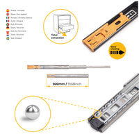 Emuca Lotto di 5 set guide per cassetti, a sfera, altezza 45 mm, profondità 500 mm, estraibili, chiusura soft, Nera