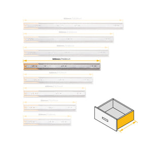 Emuca Lotto di 5 set guide per cassetti, a sfera, altezza 45 mm, profondità 500 mm, estraibili, chiusura soft, Nera