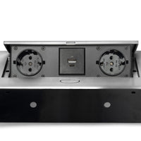 Emuca Multiconnettore Atom 26, 225x111mm, 2 prese Schuko, 1 USB Tipo A, 1 USB Tipo C, 1 RJ45, 1 HDMI, Zama-Acciaio-Pla..