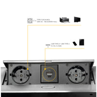 Emuca Multiconnettore Atom 26, 225x111mm, 2 prese Schuko, 1 USB Tipo A, 1 USB Tipo C, 1 RJ45, 1 HDMI, Zama-Acciaio-Pla..