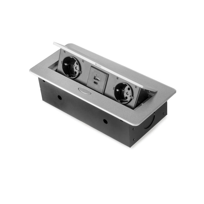 Emuca Multiconnettore Atom 26, 225x111mm, 2 prese Schuko, 1 USB Tipo A, 1 USB Tipo C, 1 RJ45, 1 HDMI, Zama-Acciaio-Pla..