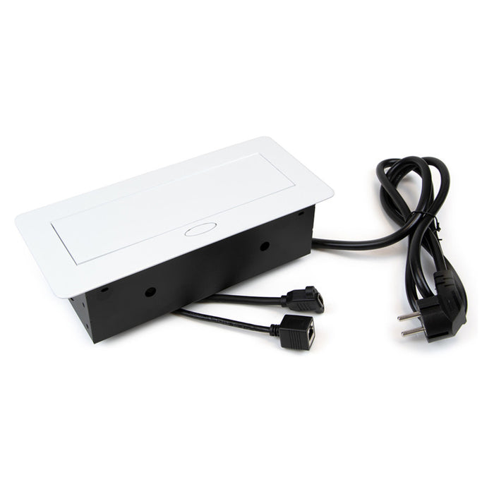 Emuca Multiconnettore Atom 26, 225x111mm, 2 prese Schuko, 1 USB Tipo A, 1 USB Tipo C, 1 RJ45, 1 HDMI, Zama-Acciaio-Pla..