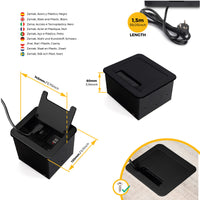 Emuca Multiconnettore da tavolo Atom 26 Lite, 225x111 mm, 2 prese Schuko, 1 USB Tipo A, 1 USB Tipo C, Zama-Acciaio-Pla..