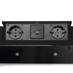 Emuca Multiconnettore da tavolo Atom 26 Lite, 225x111 mm, 2 prese Schuko, 1 USB Tipo A, 1 USB Tipo C, Zama-Acciaio-Pla..