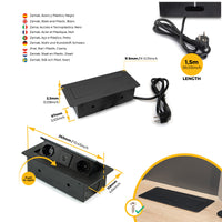 Emuca Multiconnettore da tavolo Atom 26 Lite, 225x111 mm, 2 prese Schuko, 1 USB Tipo A, 1 USB Tipo C, Zama-Acciaio-Pla..