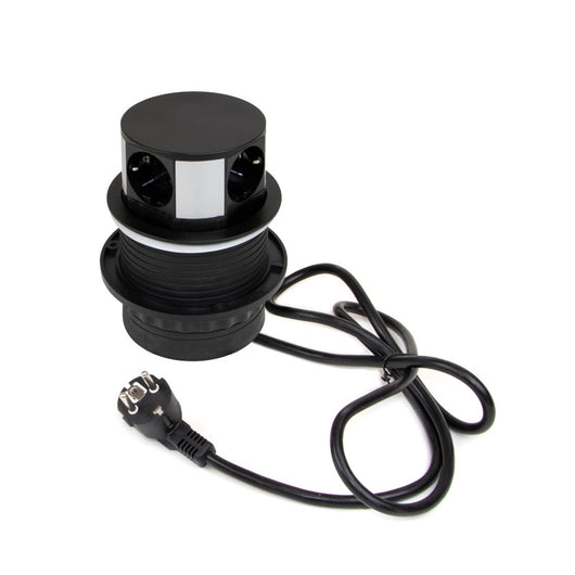 Emuca Multiconnettore Vertikal Push diametro 100mm, 3 spine di tipo Schuko, 1 USB tipo A, 1 USB tipo C, Acciaio e Tecn..