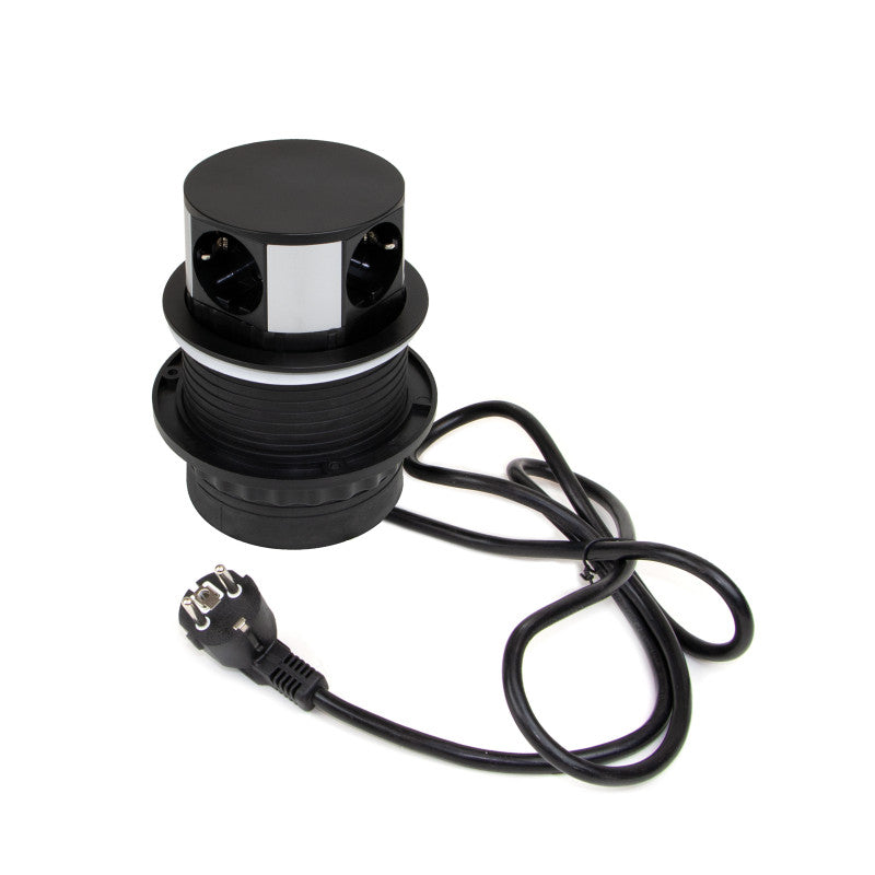 Emuca Multiconnettore Vertikal Push diametro 100mm, 3 spine di tipo Schuko, 1 USB tipo A, 1 USB tipo C, Acciaio e Tecn..