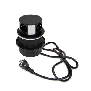 Emuca Multiconnettore Vertikal Push diametro 100mm, 3 spine di tipo Schuko, 1 USB tipo A, 1 USB tipo C, Acciaio e Tecn..