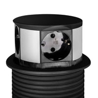 Emuca Multiconnettore Vertikal Push diametro 100mm, 3 spine di tipo Schuko, 1 USB tipo A, 1 USB tipo C, Acciaio e Tecn..