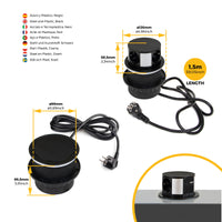 Emuca Multiconnettore Vertikal Push diametro 100mm, 3 spine di tipo Schuko, 1 USB tipo A, 1 USB tipo C, Acciaio e Tecn..