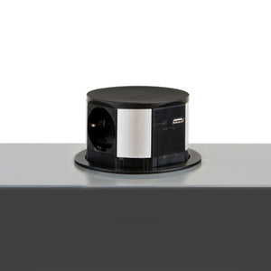 Emuca Multiconnettore Vertikal Push diametro 100mm, 3 spine di tipo Schuko, 1 USB tipo A, 1 USB tipo C, Acciaio e Tecn..