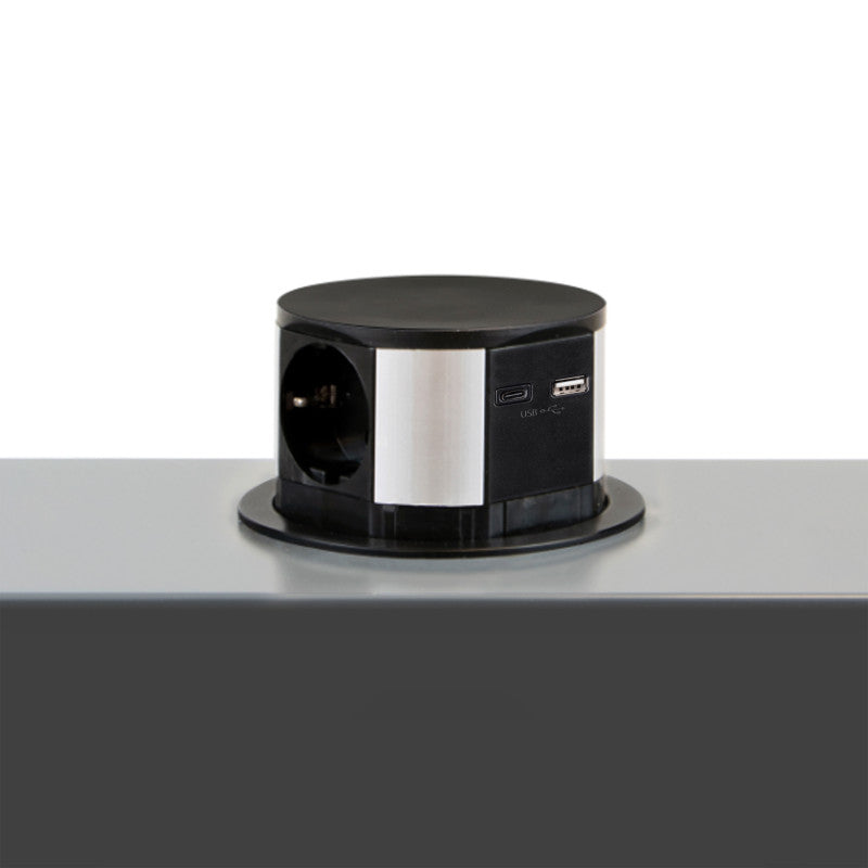Emuca Multiconnettore Vertikal Push diametro 100mm, 3 spine di tipo Schuko, 1 USB tipo A, 1 USB tipo C, Acciaio e Tecn..