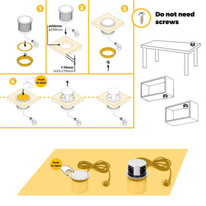 Emuca Multiconnettore Vertikal Push diametro 100mm, 3 spine di tipo Schuko, 1 USB tipo A, 1 USB tipo C, Acciaio e Tecn..