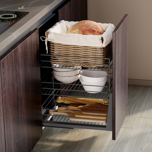 Emuca Portabottiglie estraibile TitaneMax con chiusura soft, lato sinistro, 3 vassoi, unità 150 mm, Acciaio, Grigio A..