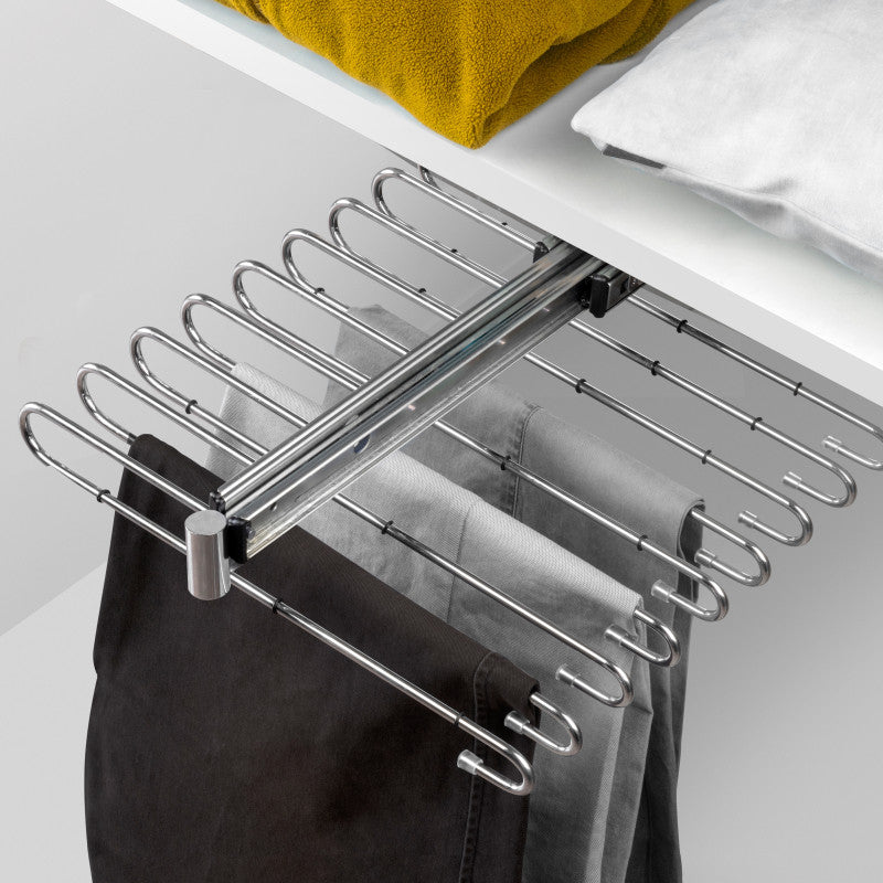 Emuca Portapantaloni estraibile, 11 aste, guide di estrazione totale, Acciaio, Verniciato nero