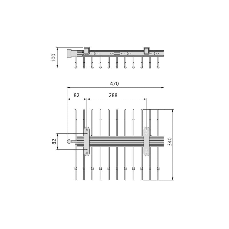 Emuca Portapantaloni estraibile, 11 aste, guide di estrazione totale, Acciaio, Verniciato nero