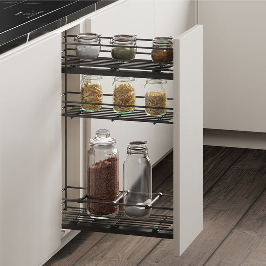 Emuca TitaneMax portabottiglie laterale estraibile con chiusura soft, modulo 150 mm, Acciaio, Grigio antracite