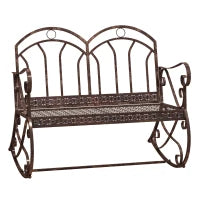 Panchina a Dondolo da Esterno in Metallo, Dondolo a 2 Posti da Balcone con Braccioli, 104x75x95.5cm, Colore Bronzo