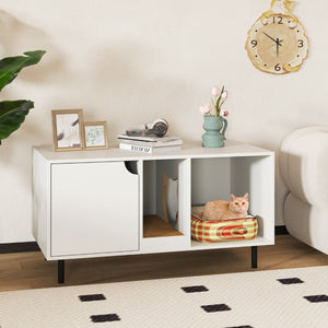 Enclosure per lettiera per 2 gatti con pannello grattugia rimovibile, Casa per gatti a due stanze in legno Bianco-Lettini e divanetti