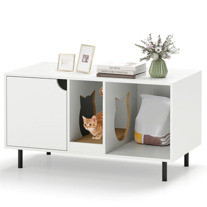 Enclosure per lettiera per 2 gatti con pannello grattugia rimovibile, Casa per gatti a due stanze in legno Bianco-Lettini e divanetti