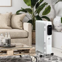 Calorifero a Olio a 9 Elementi, 3 Livelli di Riscaldamento e Timer, 42.5x24x63cm, Bianco