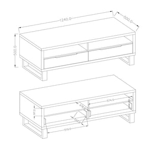 Set di 3 mobili da soggiorno collezione MILO. Colore rovere. Stile industriale.