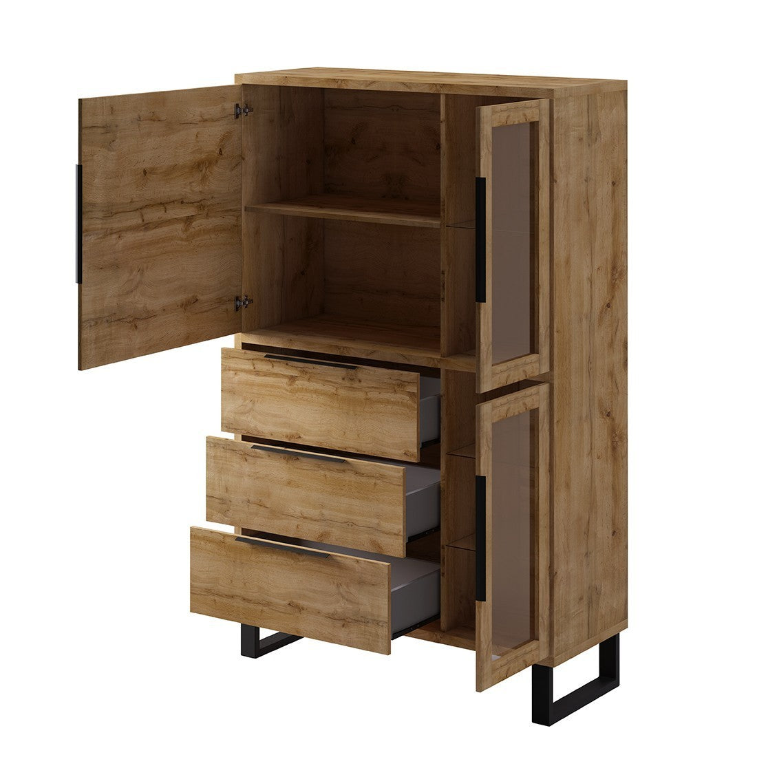 Set di 3 mobili da soggiorno collezione MILO. Colore rovere. Stile industriale.