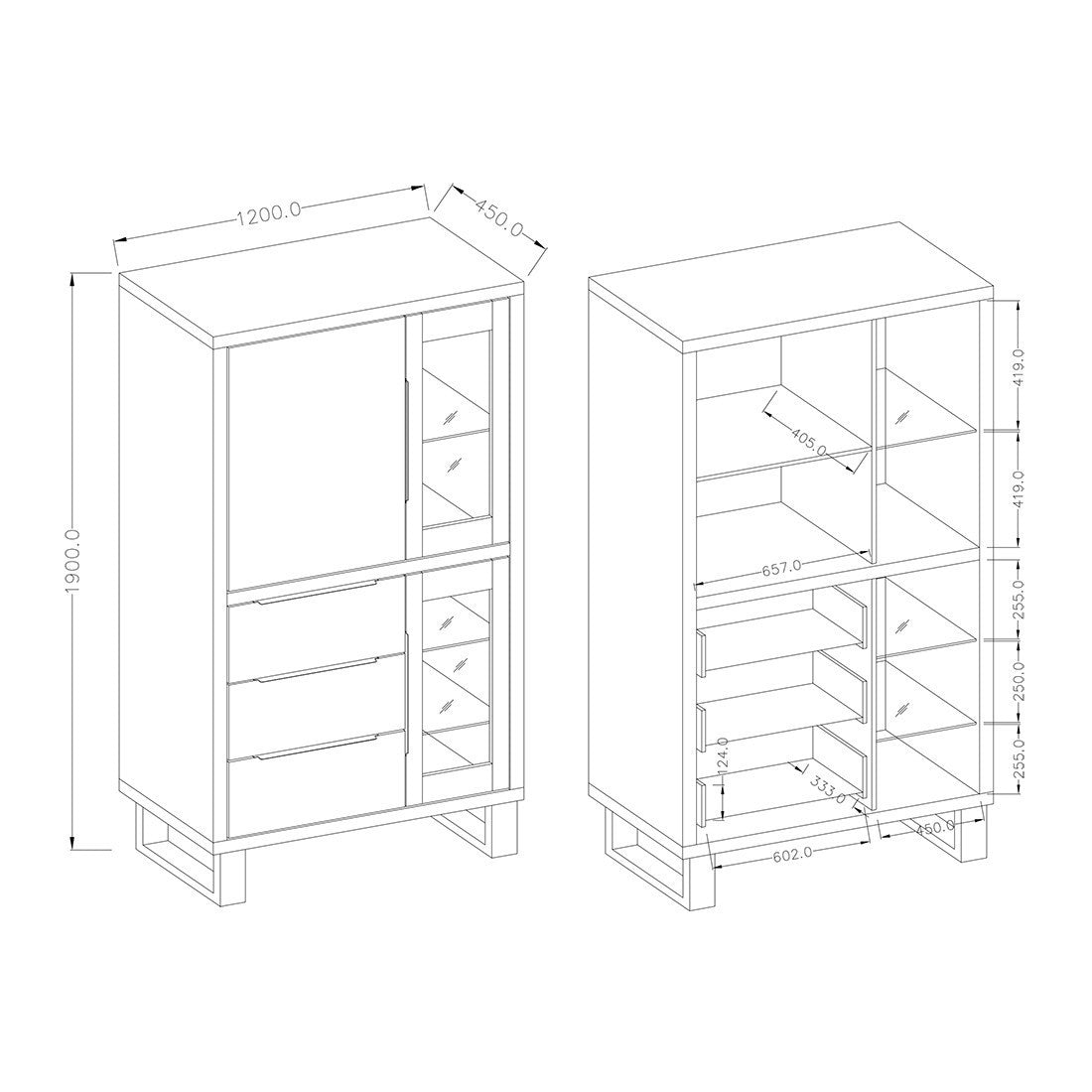 Set di 3 mobili da soggiorno collezione MILO. Colore rovere. Stile industriale.