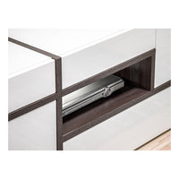 Set 4 mobili da salotto collezione CRISS con LED integrati. Colore bianco e finiture in rovere.