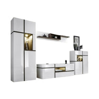 Set 4 mobili da salotto collezione CRISS con LED integrati. Colore bianco e finiture in rovere.