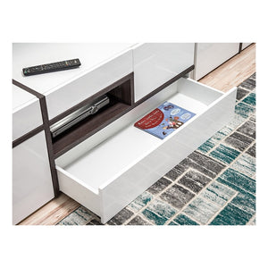 Set 4 mobili da salotto collezione CRISS con LED integrati. Colore bianco e finiture in rovere.