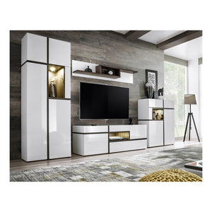 Set 4 mobili da salotto collezione CRISS con LED integrati. Colore bianco e finiture in rovere.