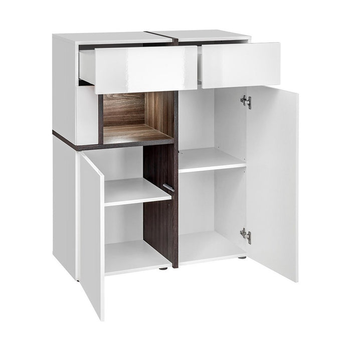 Set 4 mobili da salotto collezione CRISS con LED integrati. Colore bianco e finiture in rovere.