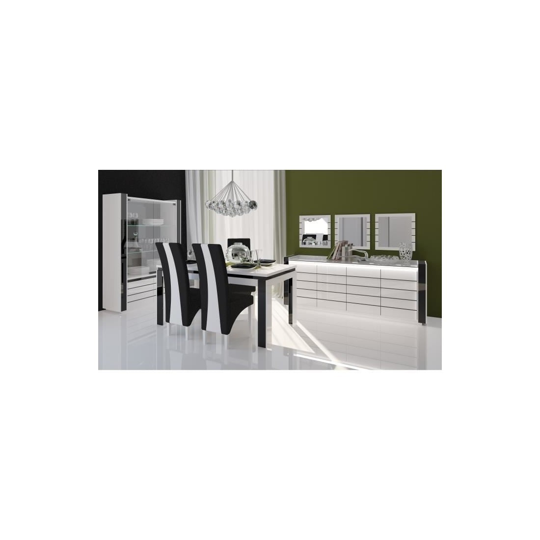 Set buffet LINA con LED e 3 specchi quadrati color bianco e nero
