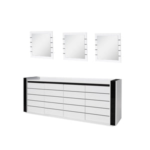 Set buffet LINA con LED e 3 specchi quadrati color bianco e nero