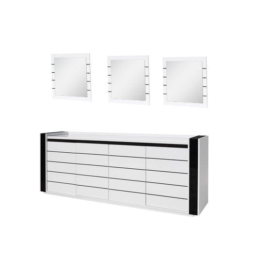 Set buffet LINA con LED e 3 specchi quadrati color bianco e nero