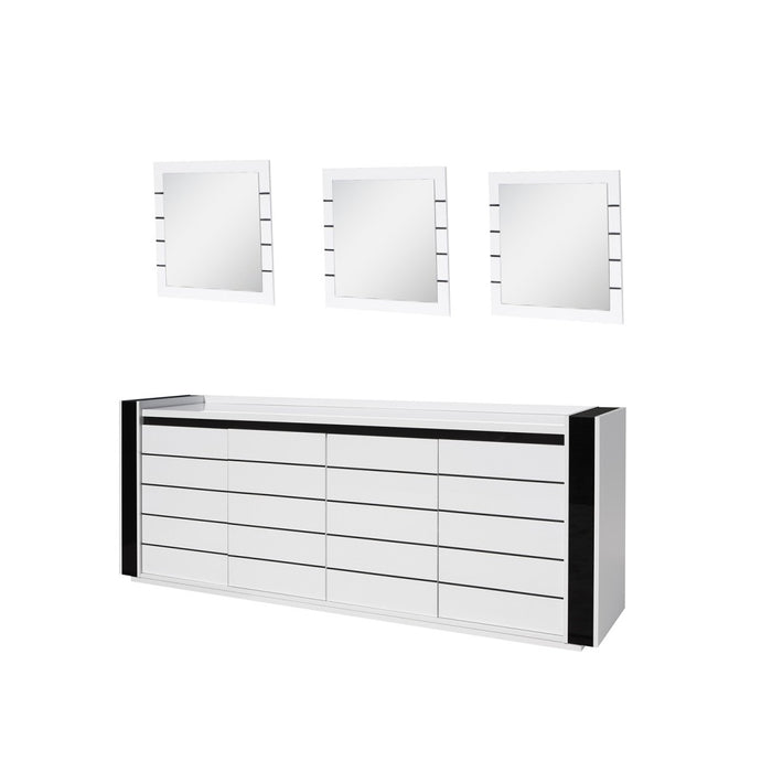 Set buffet LINA con LED e 3 specchi quadrati color bianco e nero