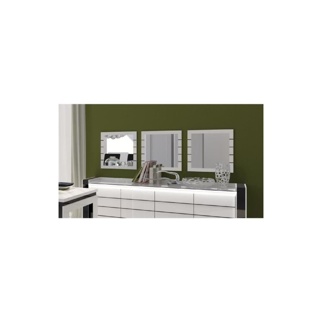 Set buffet LINA con LED e 3 specchi quadrati color bianco e nero