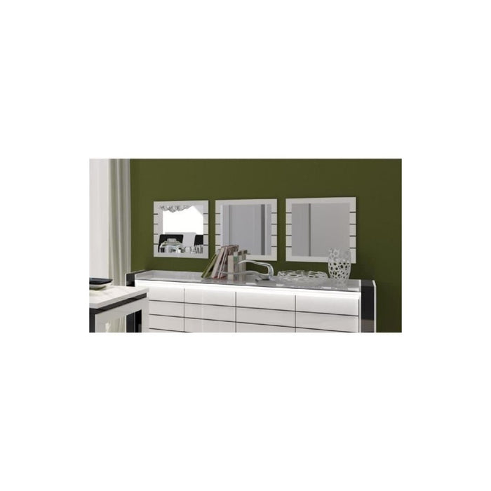 Set buffet LINA con LED e 3 specchi quadrati color bianco e nero