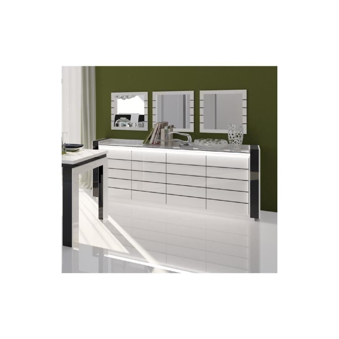Set buffet LINA con LED e 3 specchi quadrati color bianco e nero