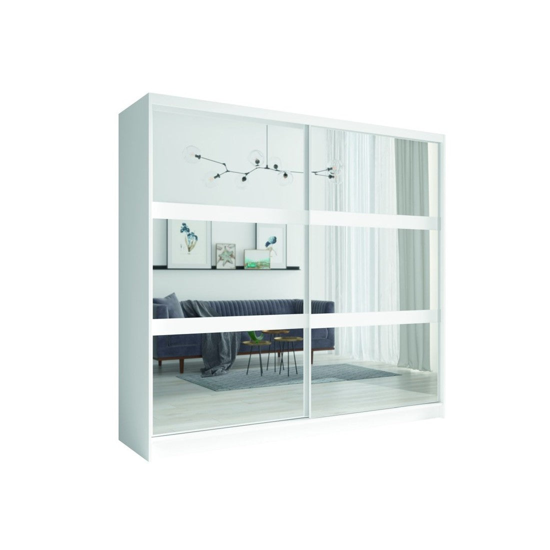 Set camera NOFI - Letto 160x200 cm con doghe, 2 cassetti, comodini, armadio e cassettiera - bianco