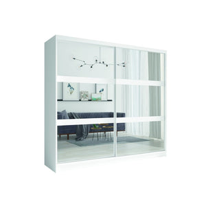 Set camera NOFI - Letto 160x200 cm con doghe, 2 cassetti, comodini, armadio e cassettiera - bianco