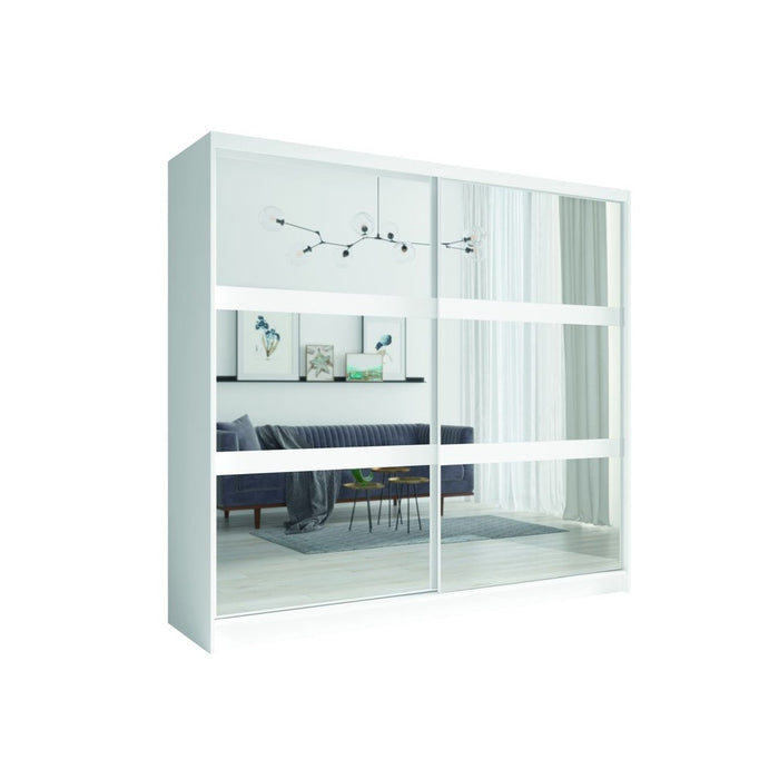 Set camera NOFI - Letto 160x200 cm con doghe, 2 cassetti, comodini, armadio e cassettiera - bianco