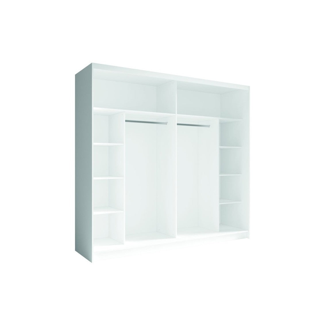 Set camera NOFI - Letto 160x200 cm con doghe, 2 cassetti, comodini, armadio e cassettiera - bianco