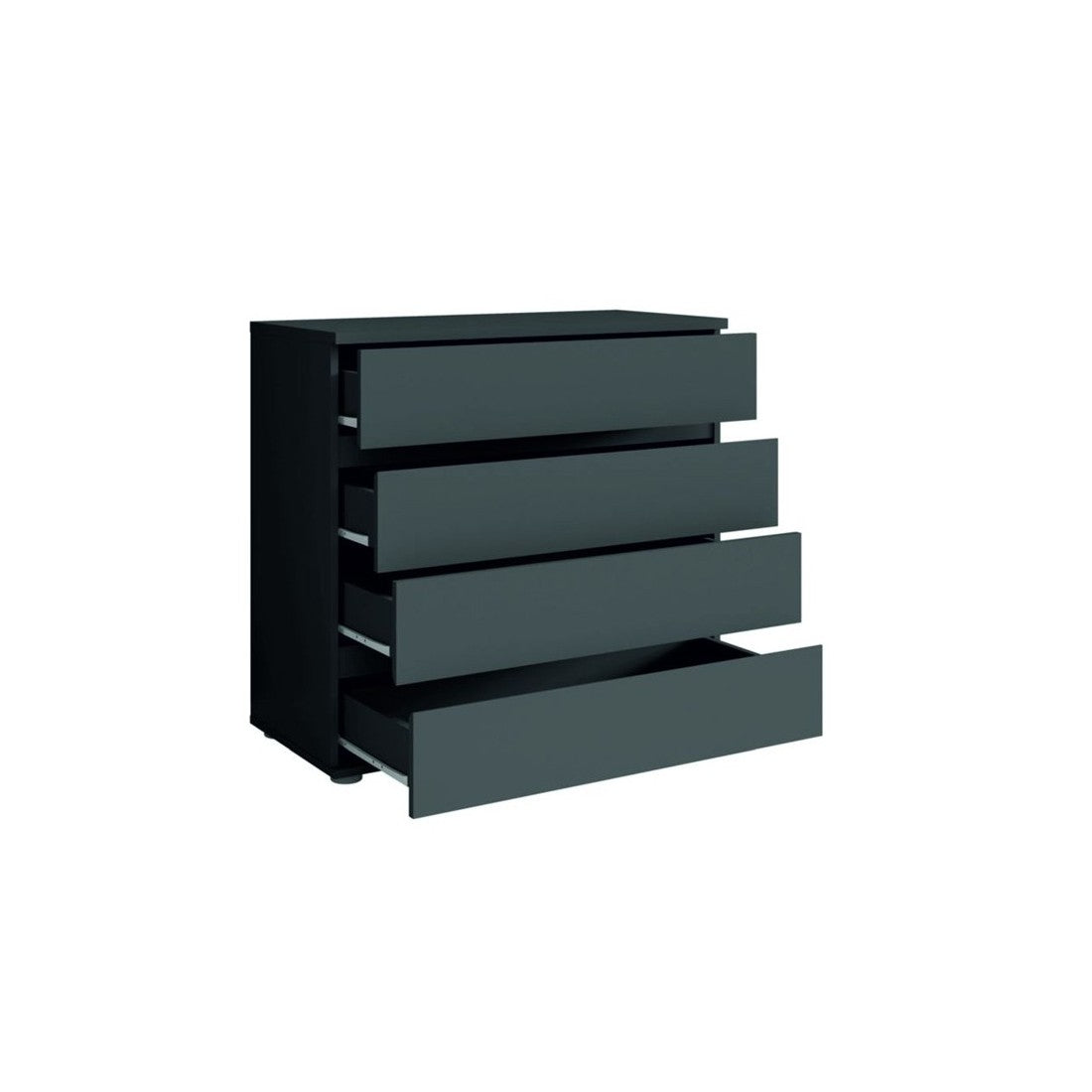 Set camera NOFI - Letto 160x200 cm con doghe, 2 cassetti, comodini, armadio e cassettiera - grigio grafite.