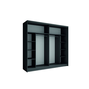 Set camera NOFI - Letto 160x200 cm con doghe, 2 cassetti, comodini, armadio e cassettiera - grigio grafite.