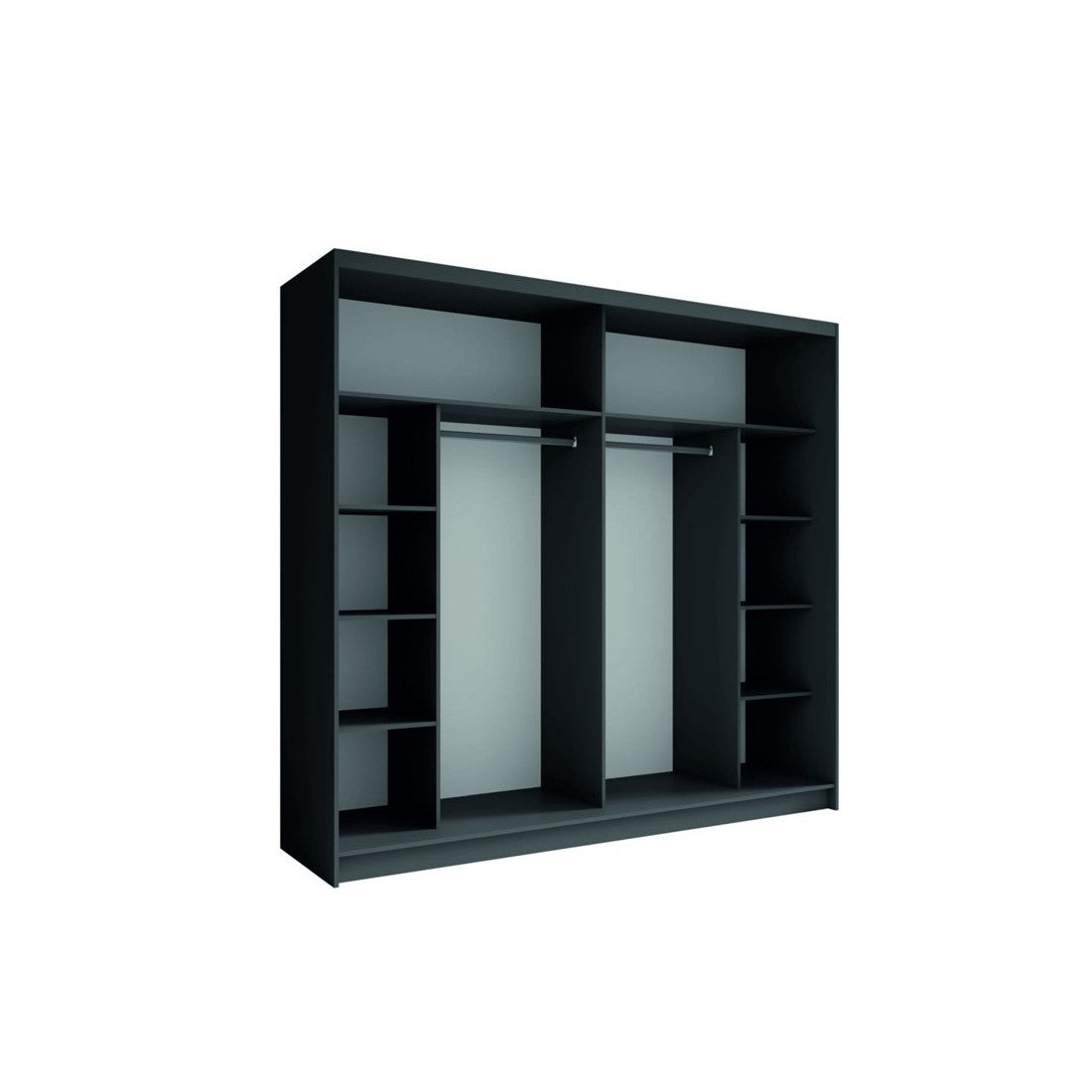 Set camera NOFI - Letto 180x200 cm con doghe, 2 cassetti, comodini, armadio e cassettiera - grigio grafite