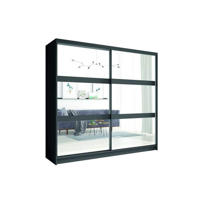 Set camera NOFI - Letto 180x200 cm con doghe, 2 cassetti, comodini, armadio e cassettiera - grigio grafite