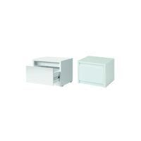 Set camera VERONA: Letto contenitore 160x200 cm, cassettiera 3 cassetti, comodini, armadio 4 porte, bianco lucido.