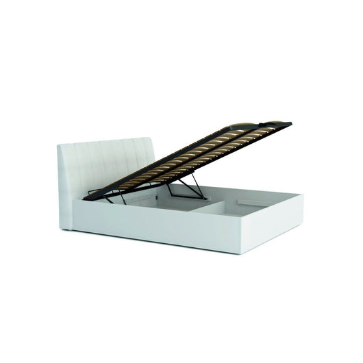 Set camera VERONA: Letto con contenitore 180x200 cm, comò con 3 cassetti, comodini, armadio a 4 ante, bianco lucido